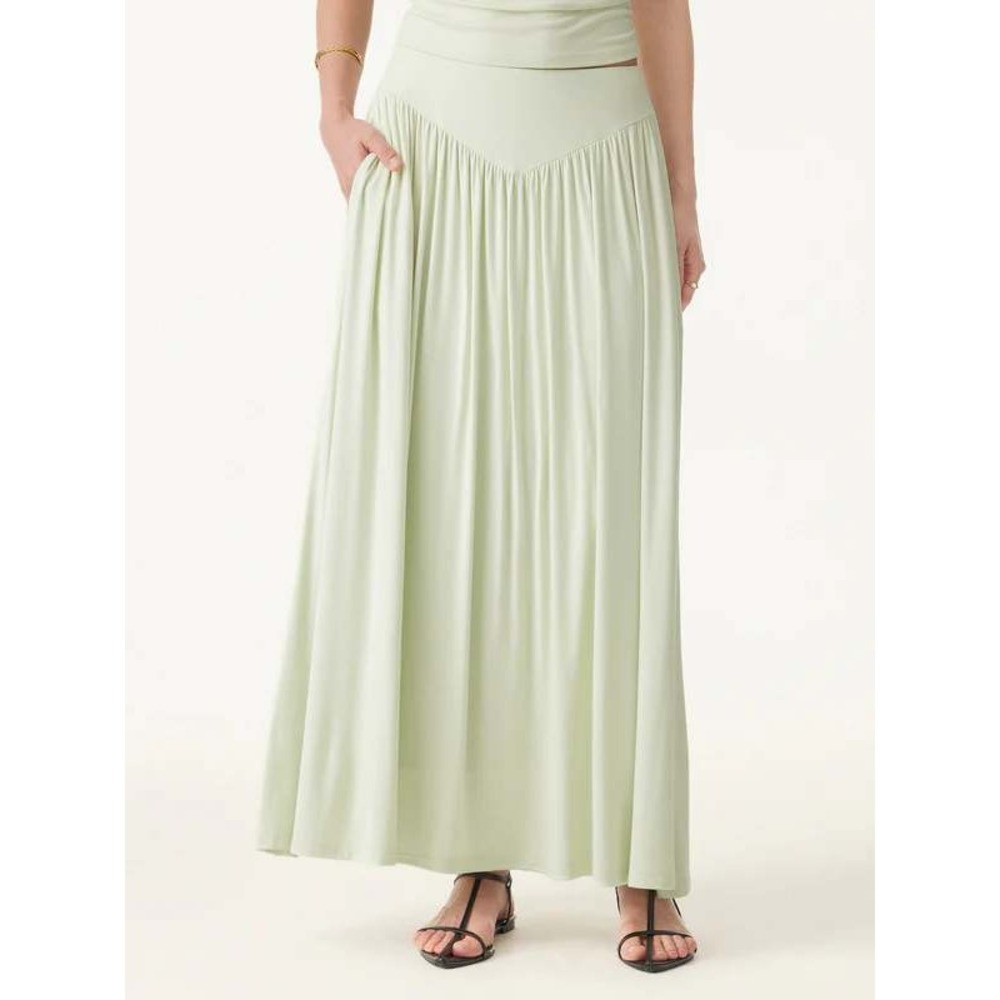 Cottagecore Fairy Gathered Maxi Skirt XL Eco Aesthetic Sage Green Flowy Pockets